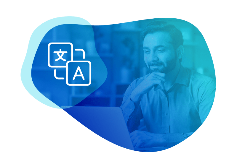 man using translation services on a laptop